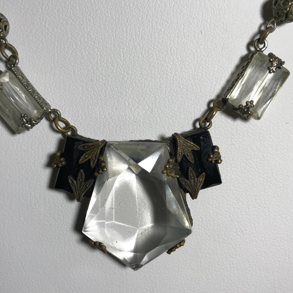 Vintage Faceted Glass and Onyx Necklace